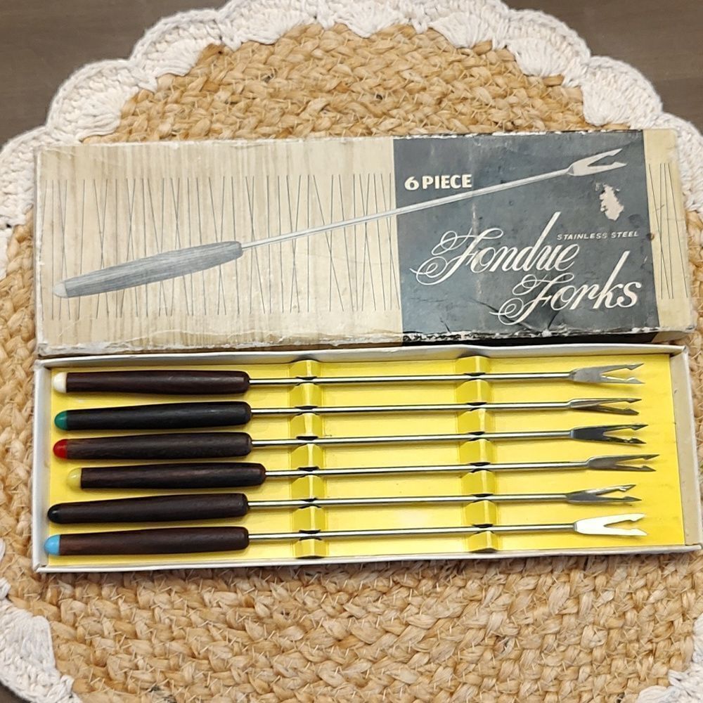 Vintage 6-Piece Stainless Steel Fondue Forks Original Box